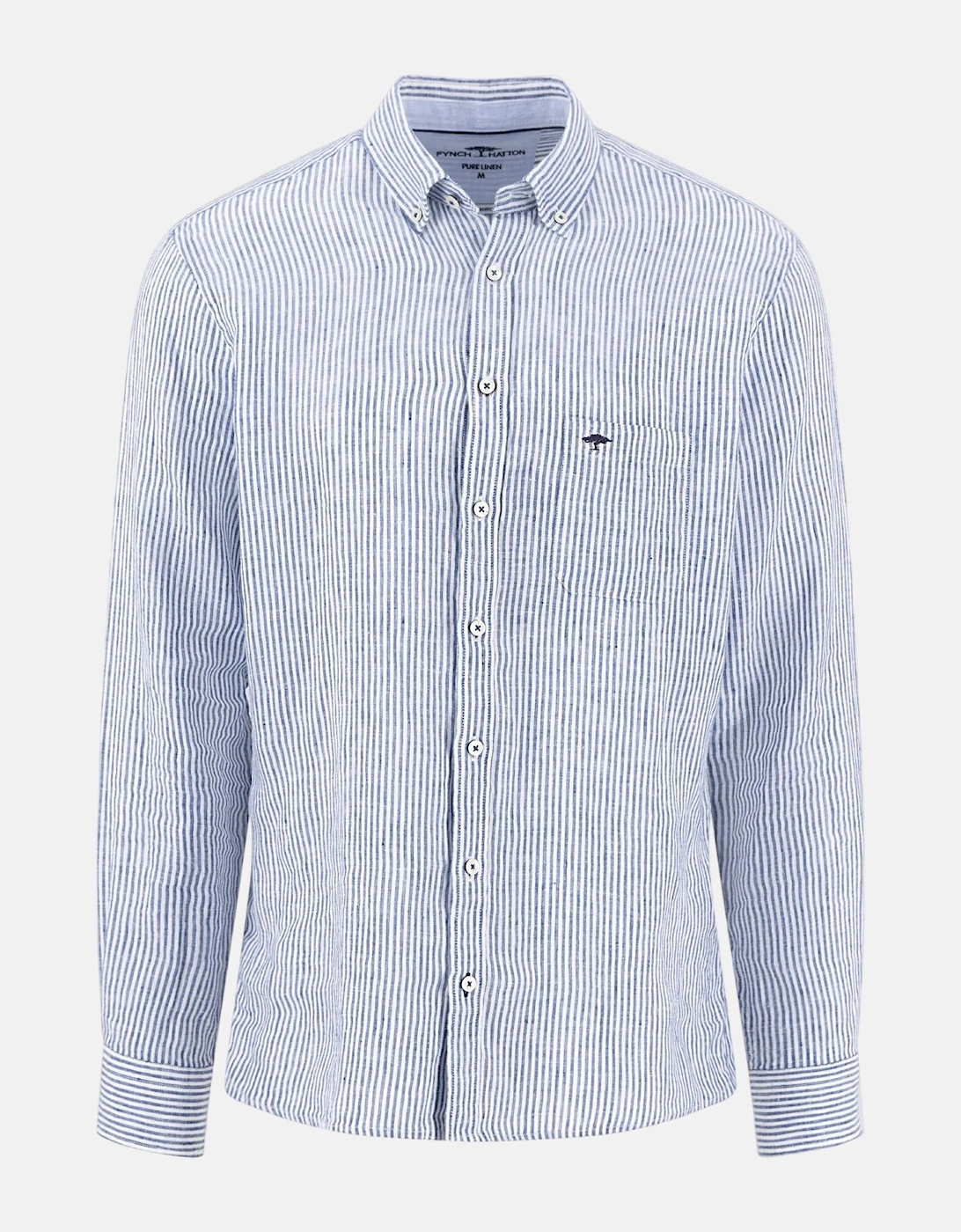 Bengal Stripe Pure Linen Button Down Shirt Harbour Blue