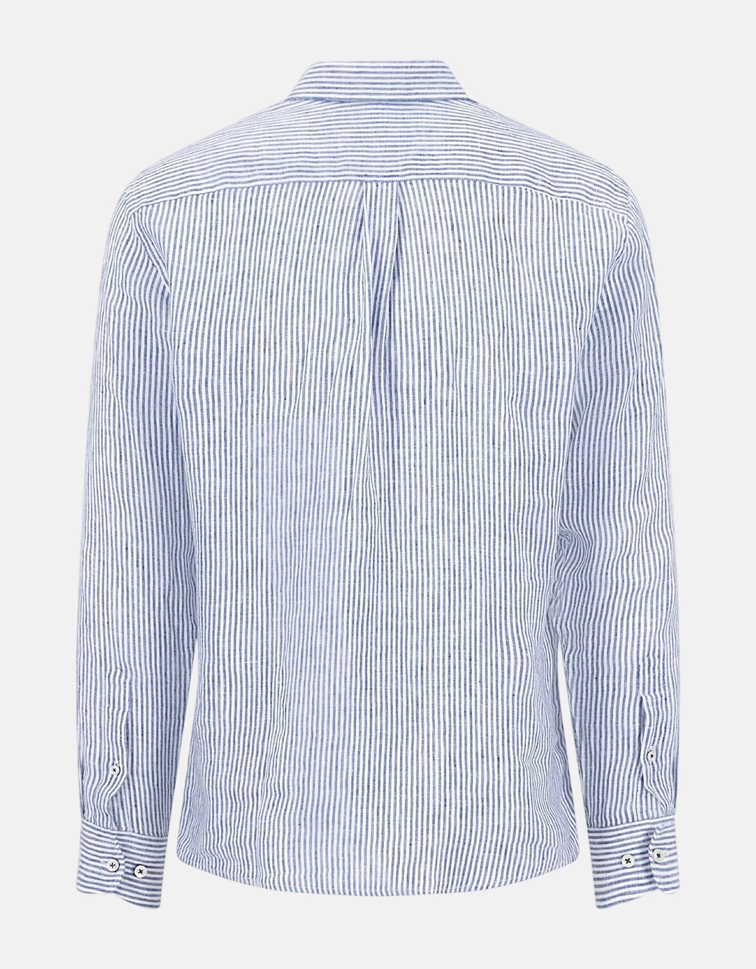Bengal Stripe Pure Linen Button Down Shirt Harbour Blue