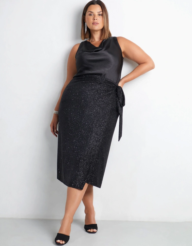 Black Sparkle Jersey Wrap Skirt