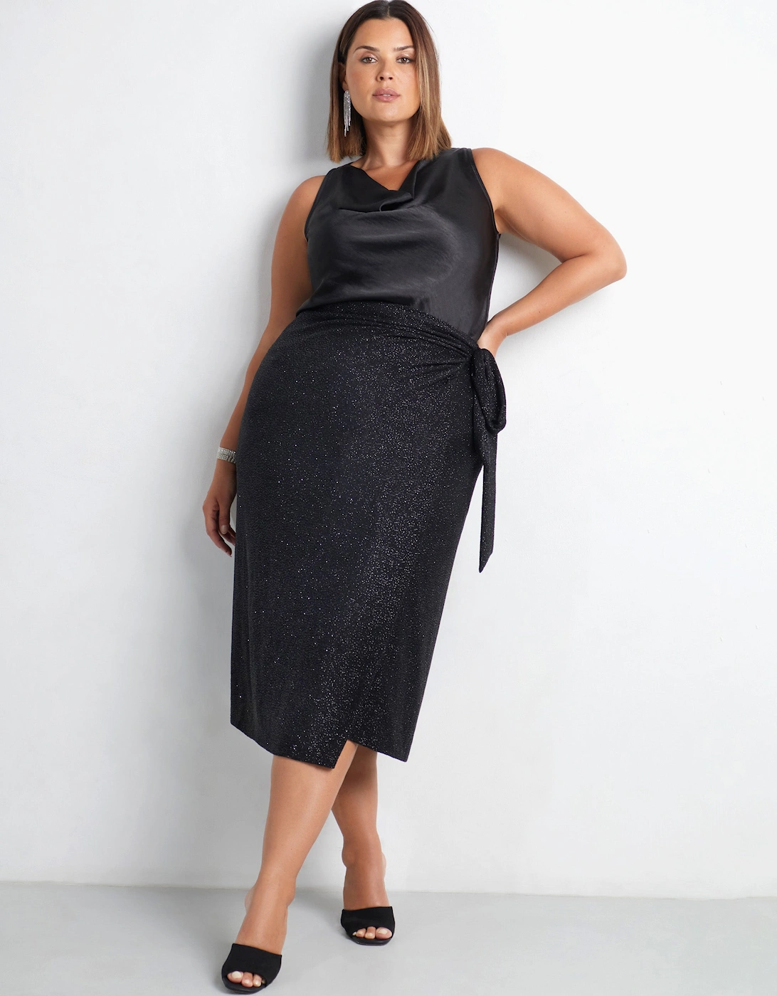 Black Sparkle Jersey Wrap Skirt