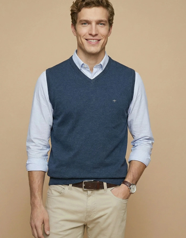 Superfine V-Neck Cotton Knit Vest Night