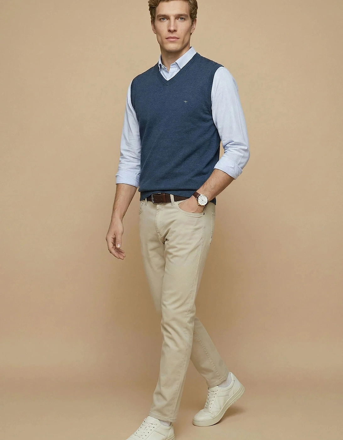 Superfine V-Neck Cotton Knit Vest Night