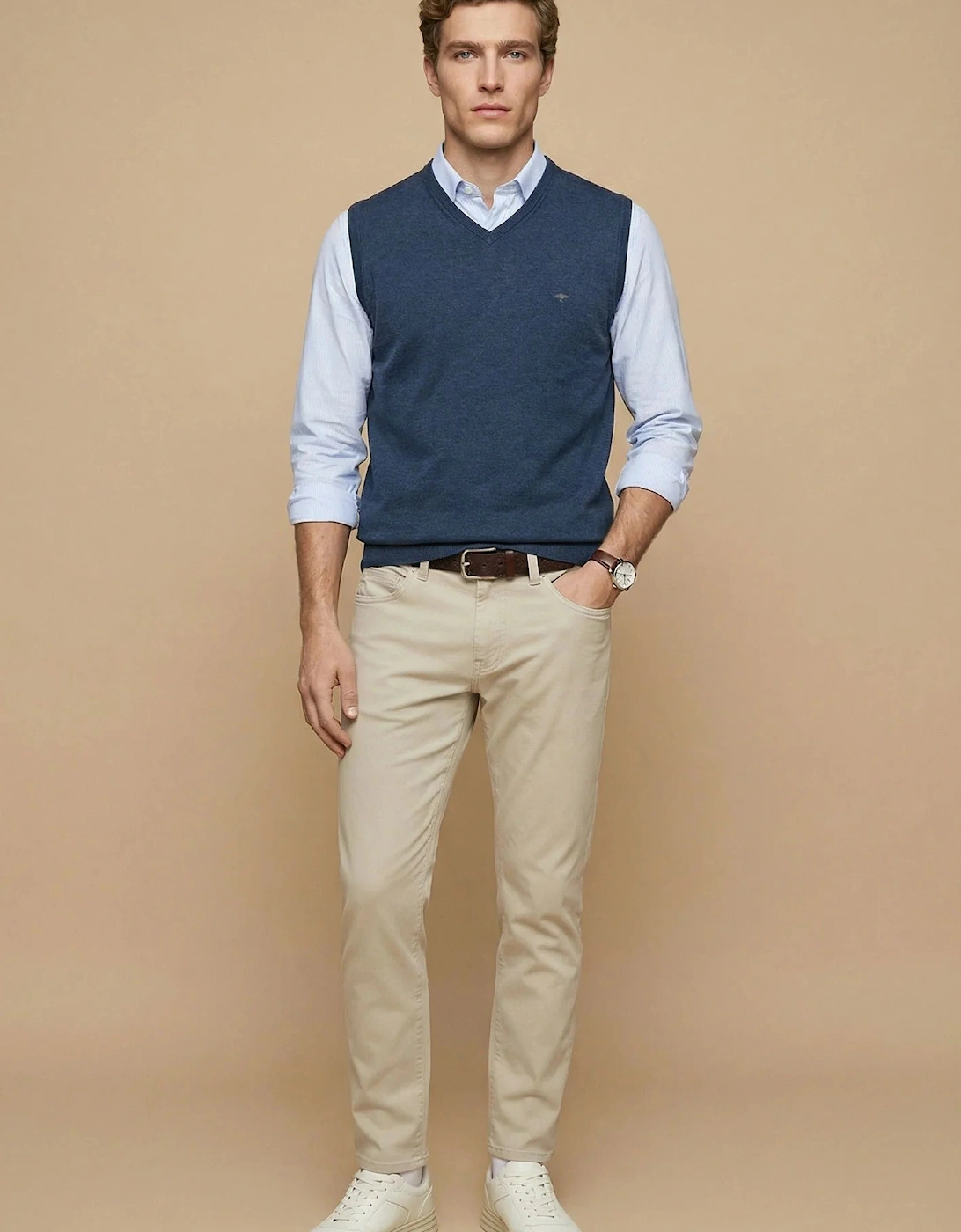 Superfine V-Neck Cotton Knit Vest Night
