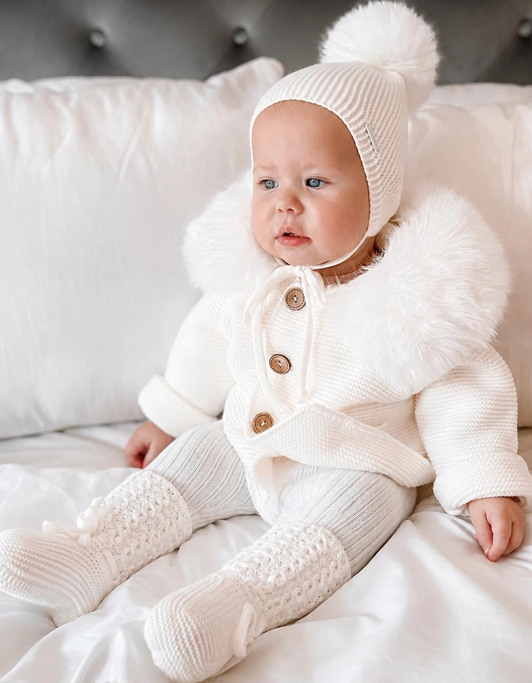 Ivory Knit Faux Fur Trim Cardigan