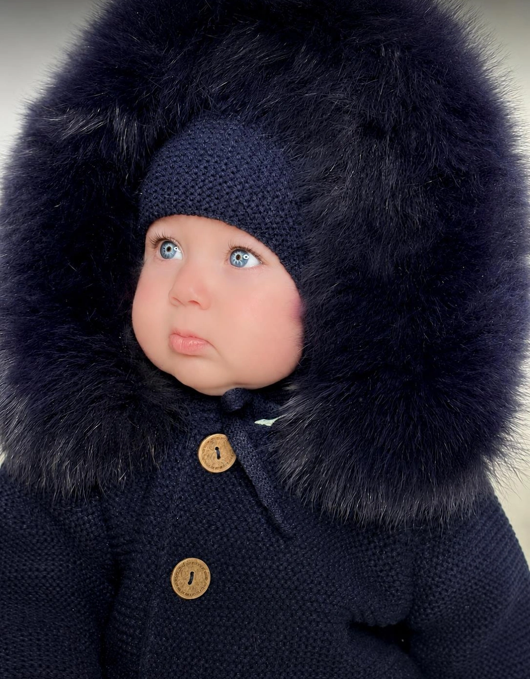 Navy Knit Real Fur Tie Hat
