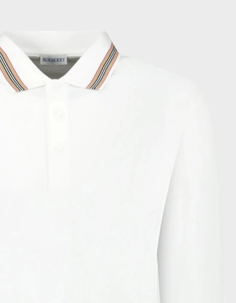 Hartford Stripe Checked Long Sleeve Polo White