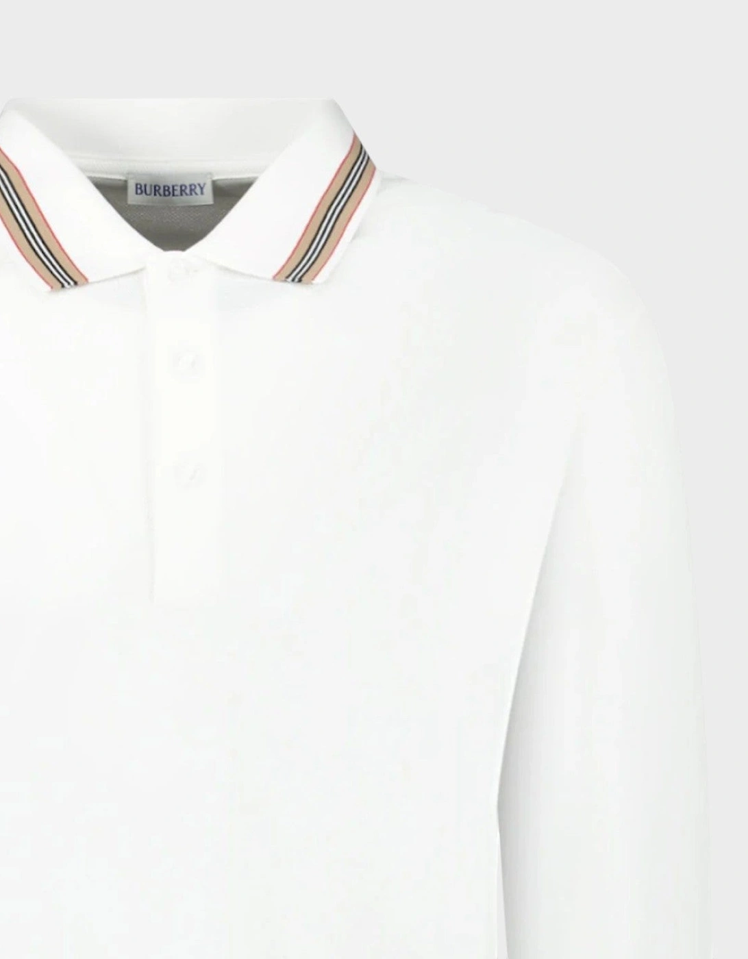 Hartford Stripe Checked Long Sleeve Polo White