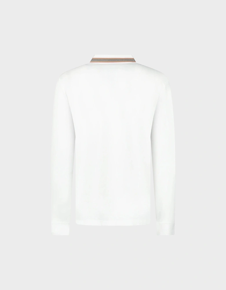 Hartford Stripe Checked Long Sleeve Polo White