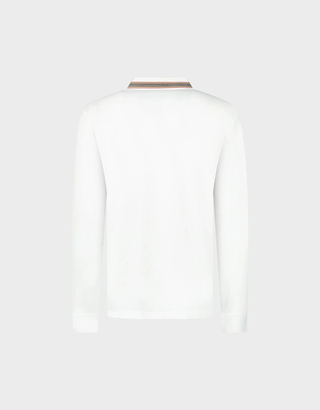 Hartford Stripe Checked Long Sleeve Polo White