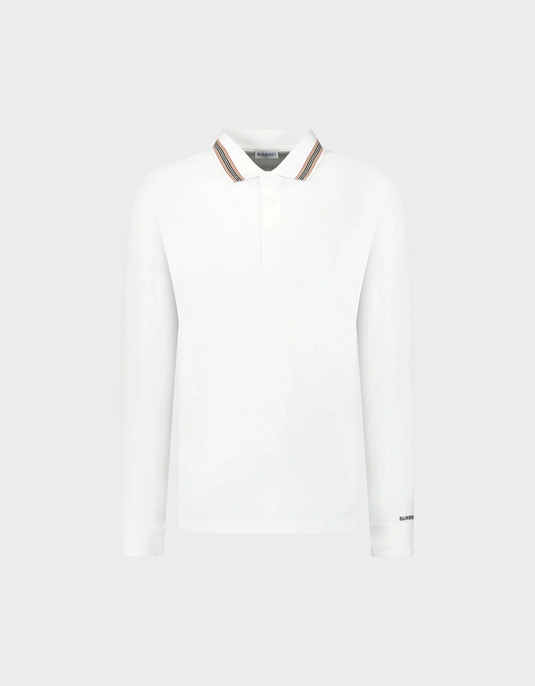 Hartford Stripe Checked Long Sleeve Polo White