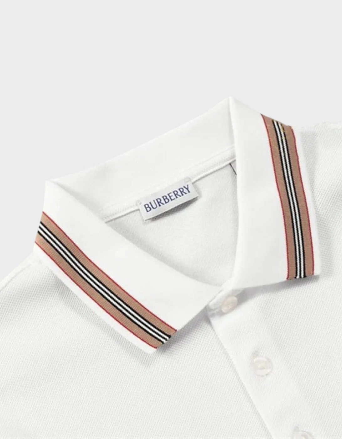 Hartford Stripe Checked Long Sleeve Polo White