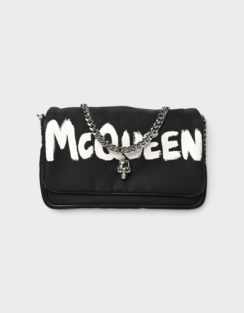 Nylon Graffiti Skull Small Crossbody Bag Black White