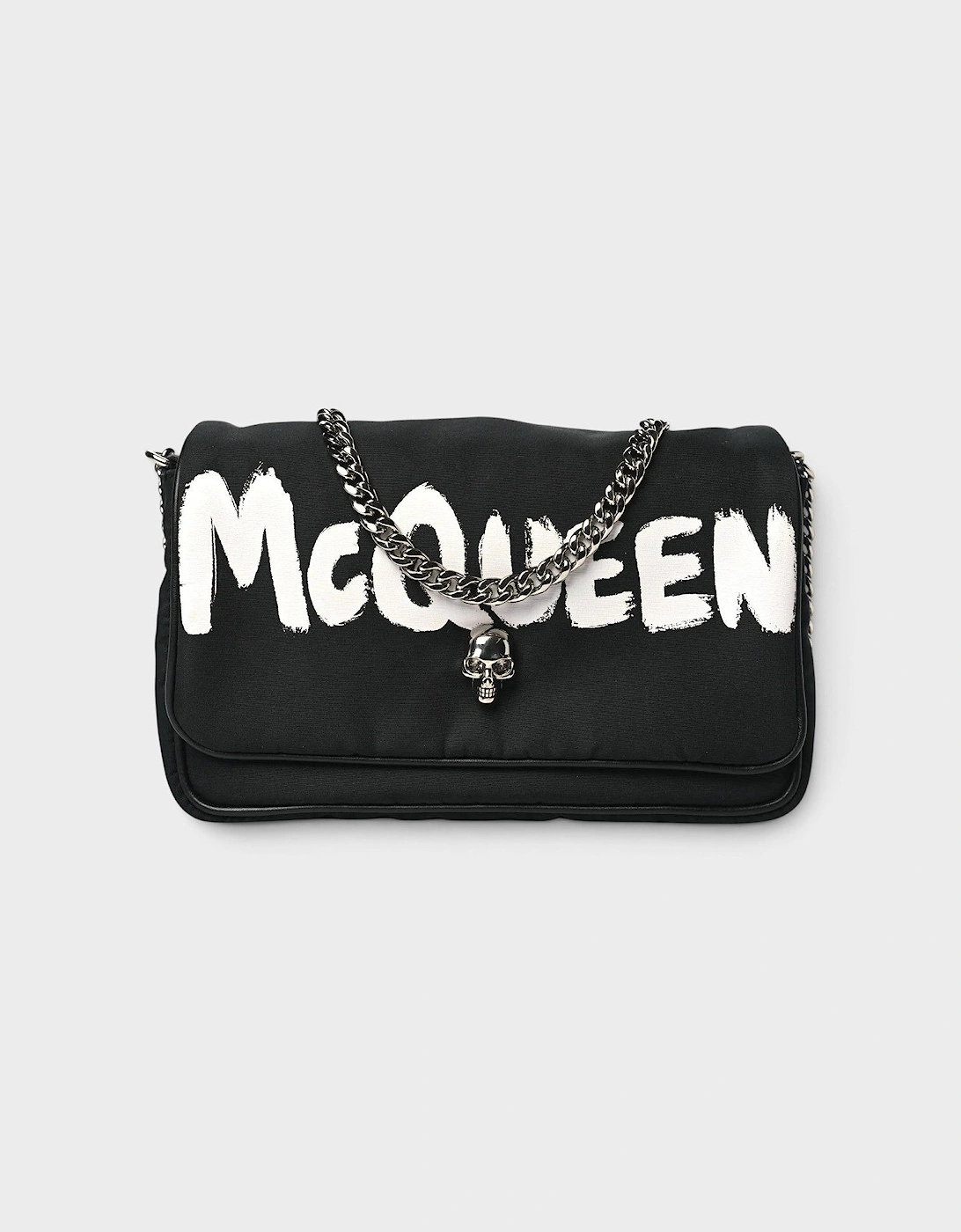 Nylon Graffiti Skull Small Crossbody Bag Black White