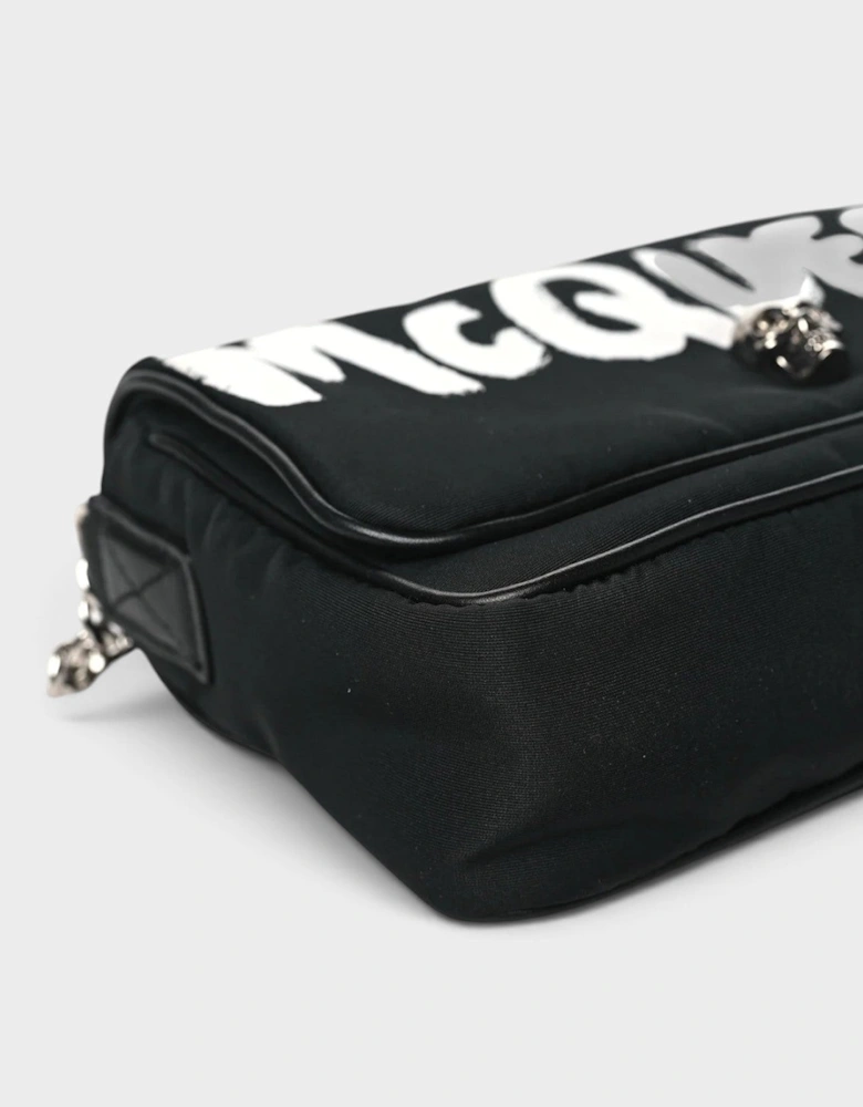 Nylon Graffiti Skull Small Crossbody Bag Black White