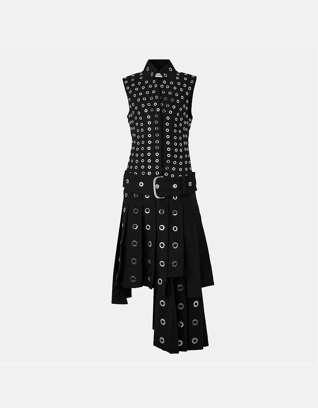 Pleated Collared Neck Midi A-Line Dress