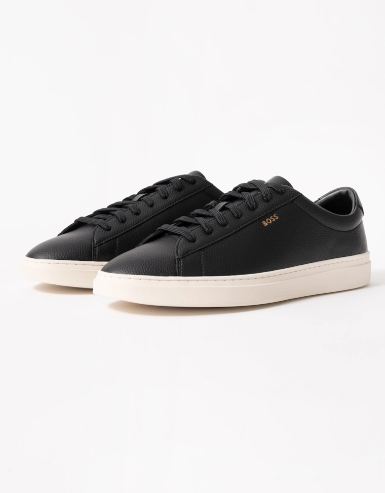 BOSS Orange Kieran Mens Grained-leather trainers with rubber sole - Black 008