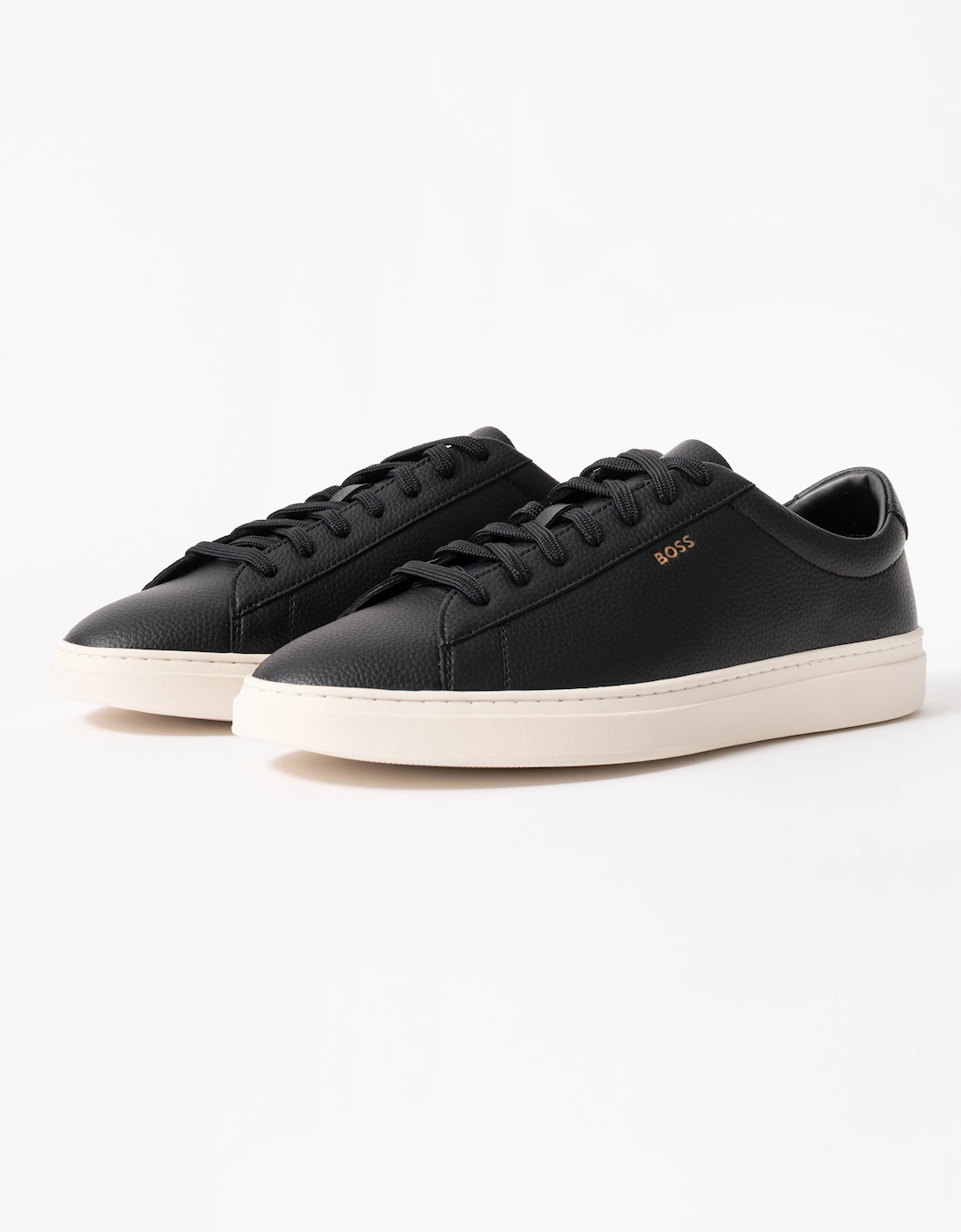 BOSS Orange Kieran Mens Grained-leather trainers with rubber sole - Black 008