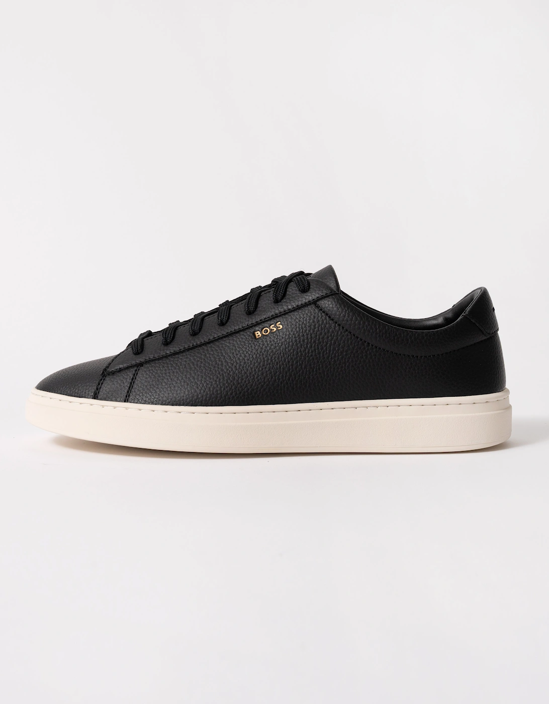 BOSS Orange Kieran Mens Grained-leather trainers with rubber sole - Black 008