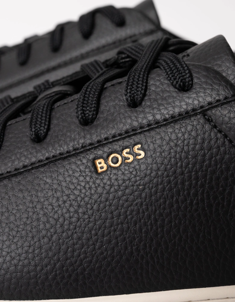 BOSS Orange Kieran Mens Grained-leather trainers with rubber sole - Black 008