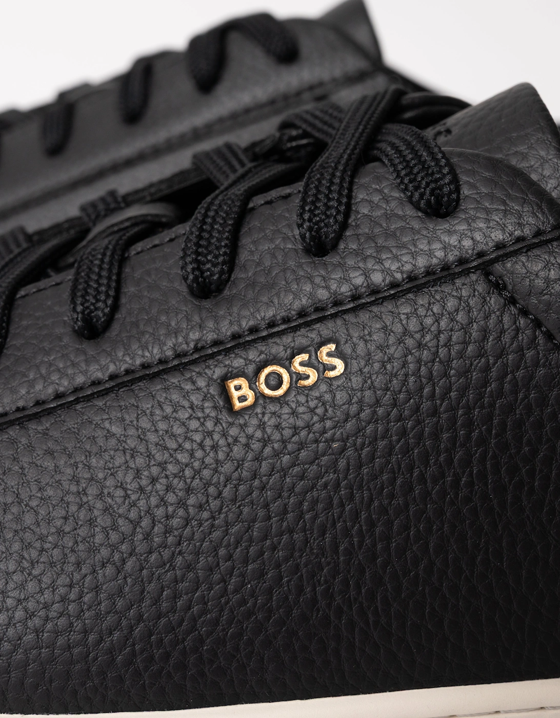 BOSS Orange Kieran Mens Grained-leather trainers with rubber sole - Black 008