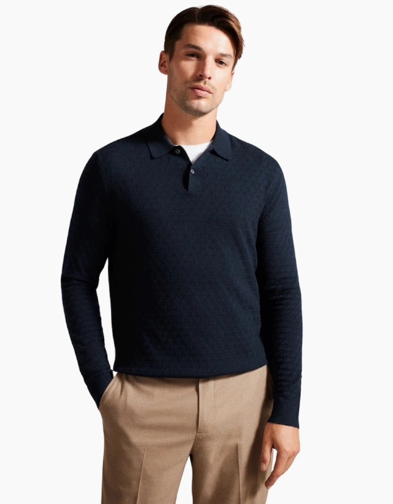 Ted Baker Morar T Stitch Knitted Navy Polo Shirt