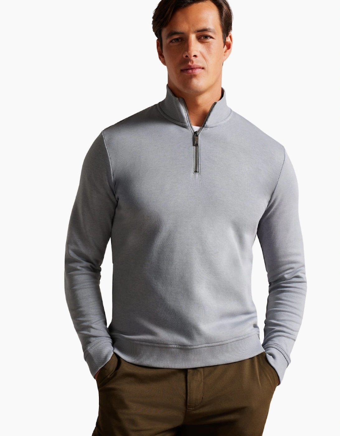 Ted Baker Antram Half Zip Funnel Neck Grey Sweater