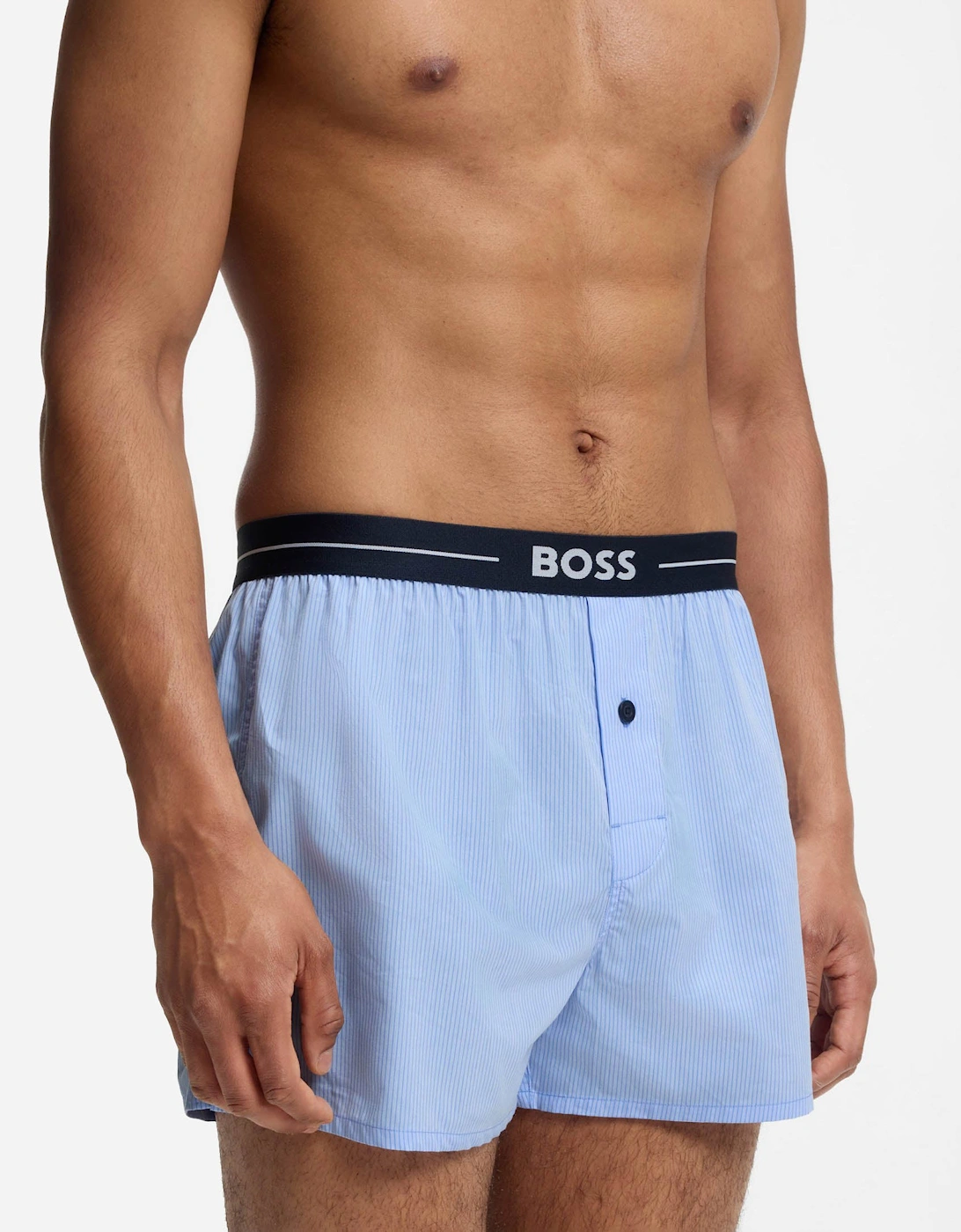 BOSS Orange Boxer 2-Pack Mens Cotton Pyjama Shorts with Logo Waistbands - Open Blue 471