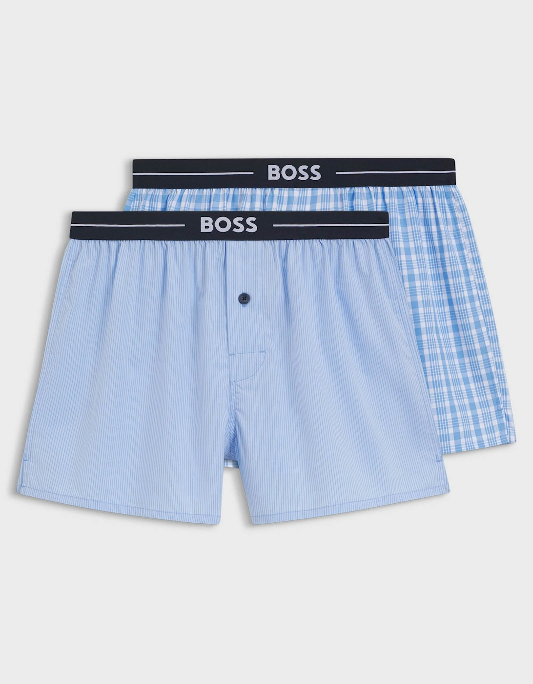 Hugo Boss Men's Boss Orange Boxer 2-Pack Mens Cotton Pyjama Shorts With Logo Waistbands - Open Blue 471 - Size, Xl