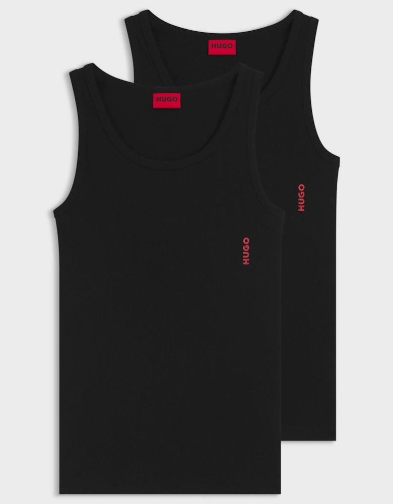 HUGO Two-Pack Mens Underwear Vests in Ribbed Stretch Cotton - Black 001