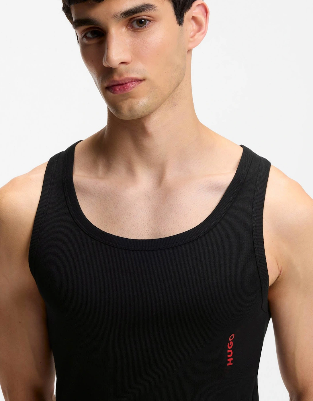 HUGO Two-Pack Mens Underwear Vests in Ribbed Stretch Cotton - Black 001