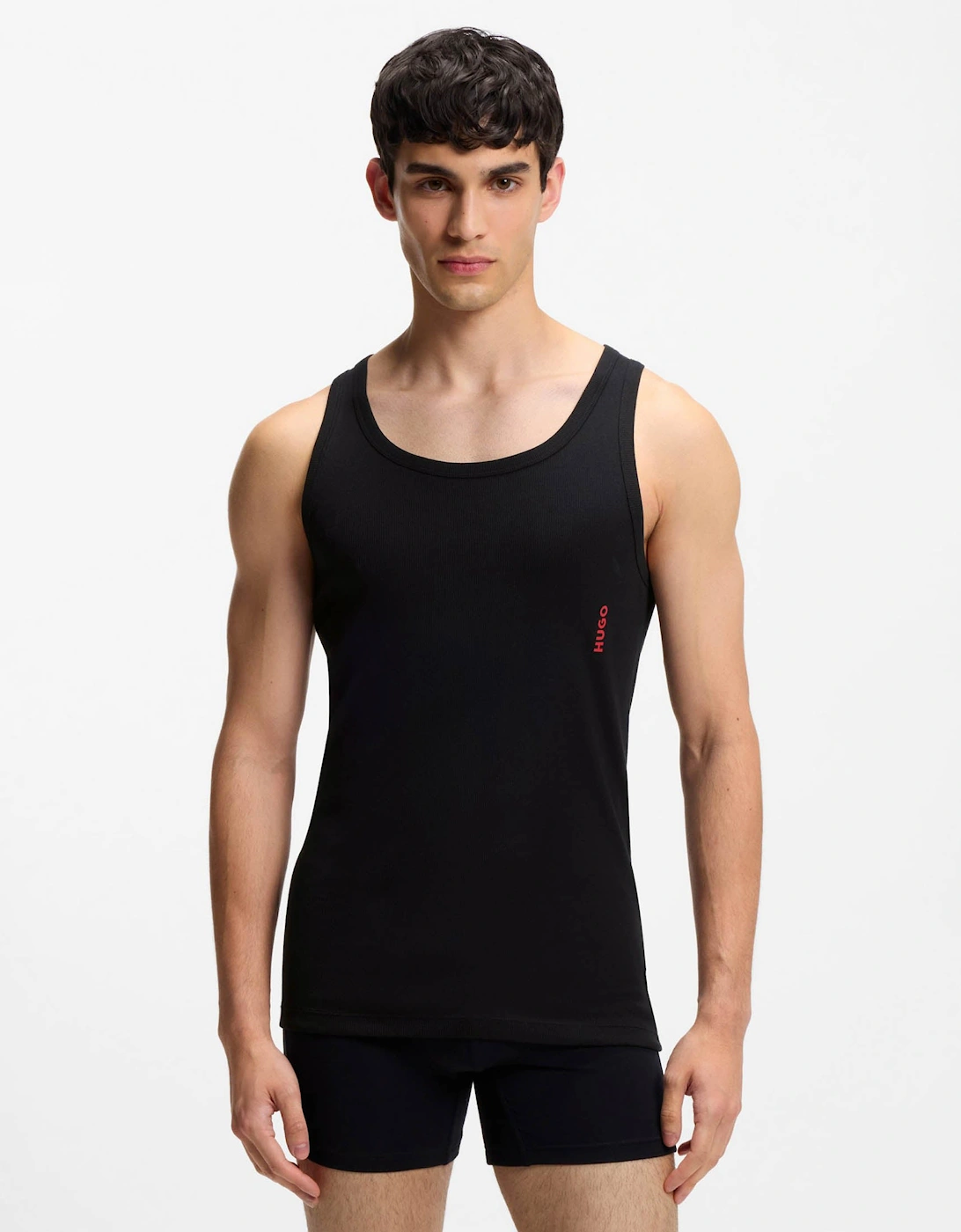 HUGO Two-Pack Mens Underwear Vests in Ribbed Stretch Cotton - Black 001
