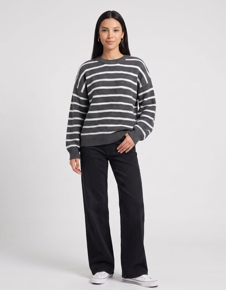 Grey Stripe Chunky Knit Oversized Jumper