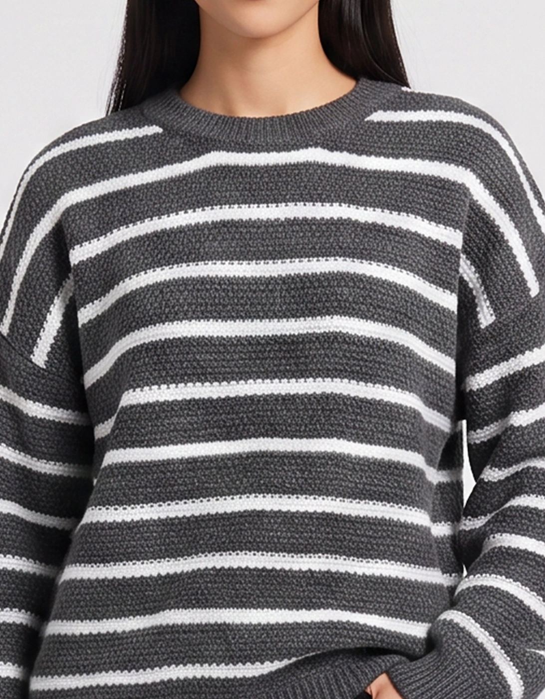 Grey Stripe Chunky Knit Oversized Jumper