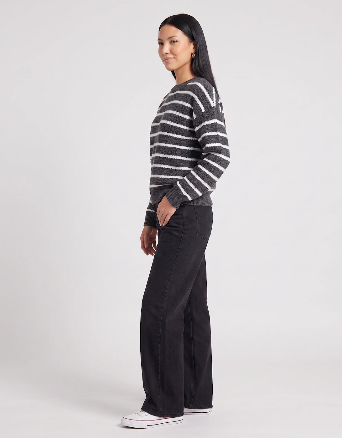 Grey Stripe Chunky Knit Oversized Jumper