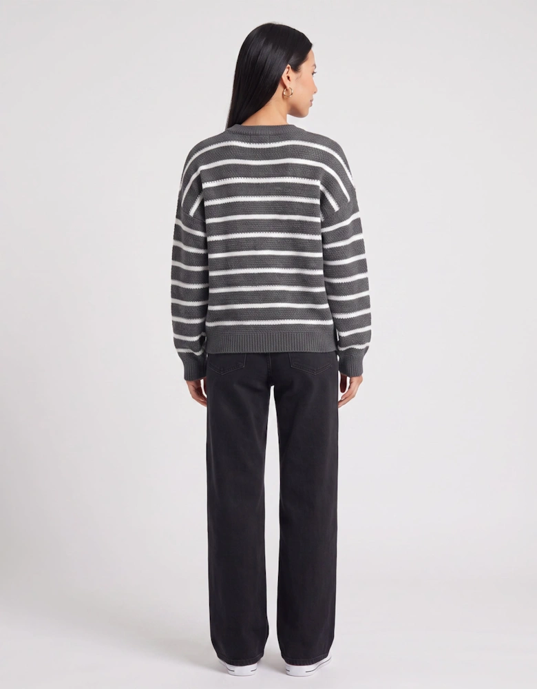 Grey Stripe Chunky Knit Oversized Jumper
