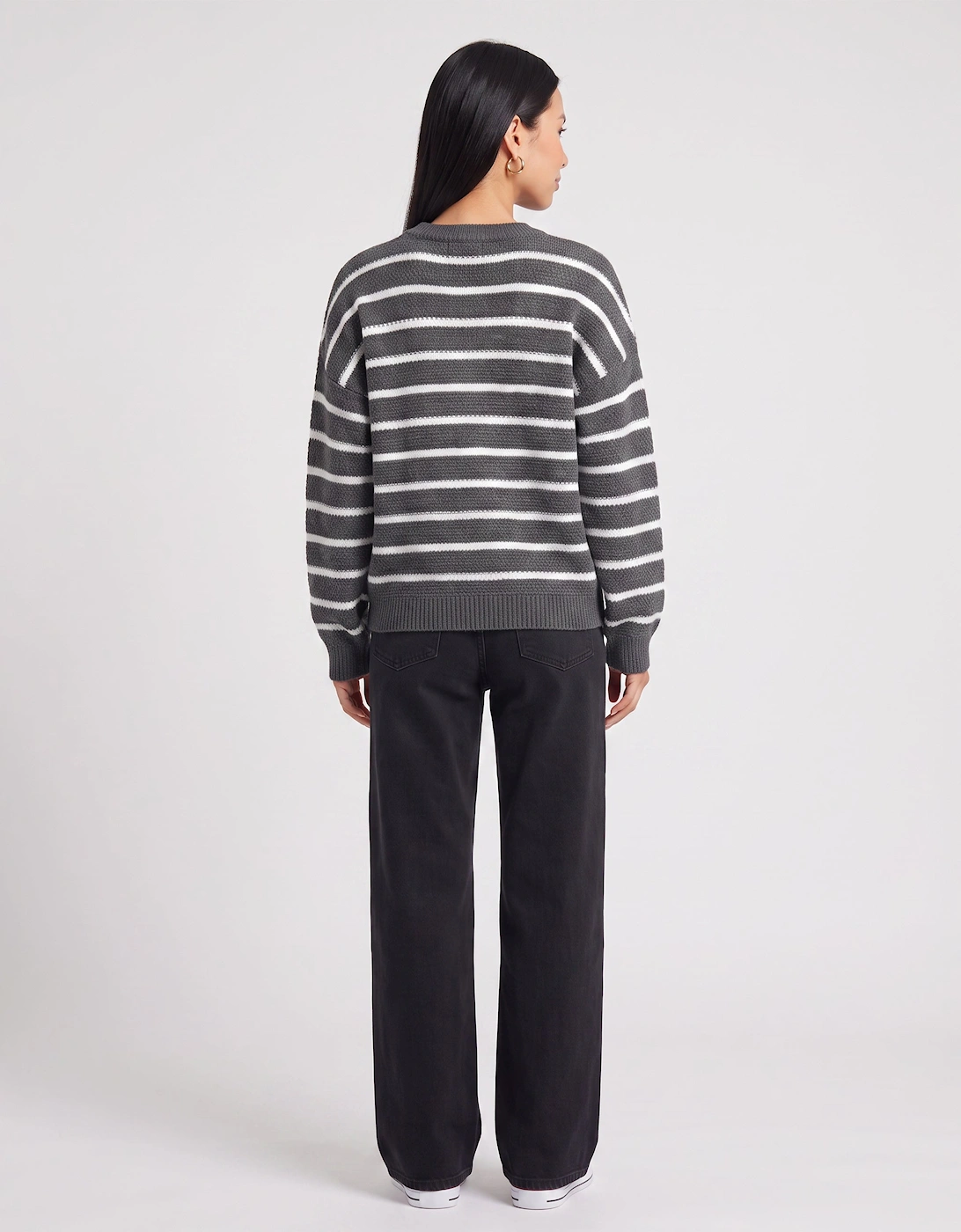 Grey Stripe Chunky Knit Oversized Jumper