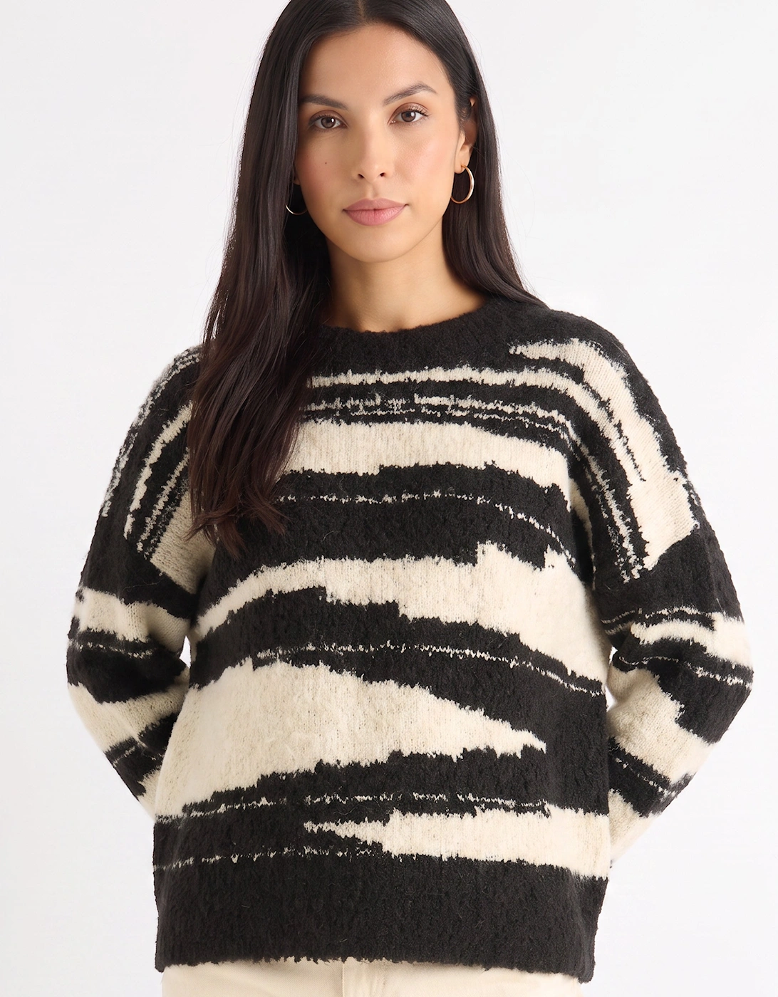 Gini London Gini London Women's Mono Abstract Oversized Recycle Mix Knit Jumper