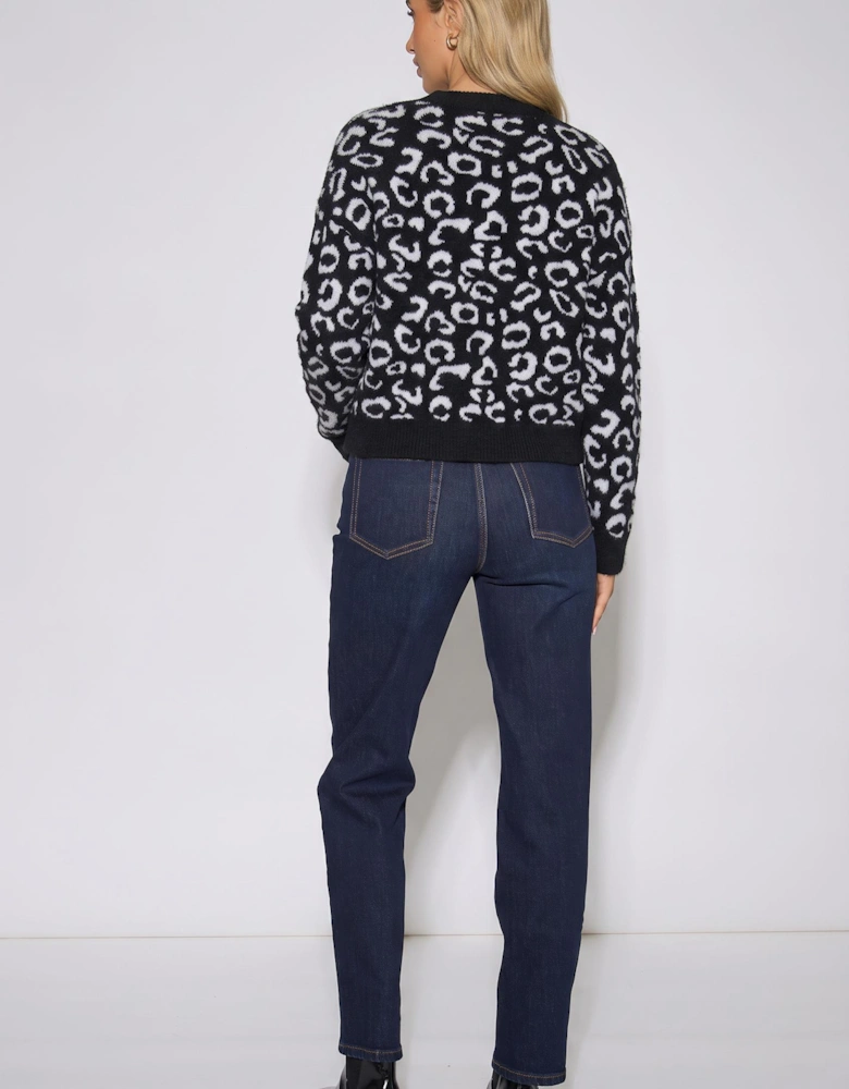Black Animal Pattern Loose Fit Knit Jumper