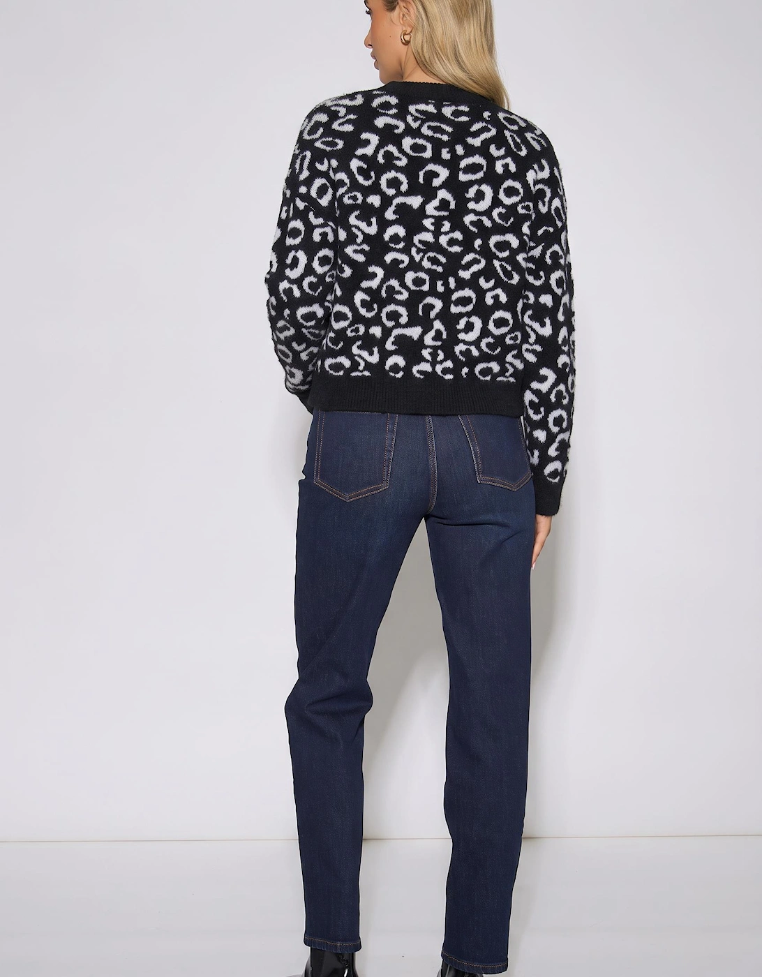 Black Animal Pattern Loose Fit Knit Jumper