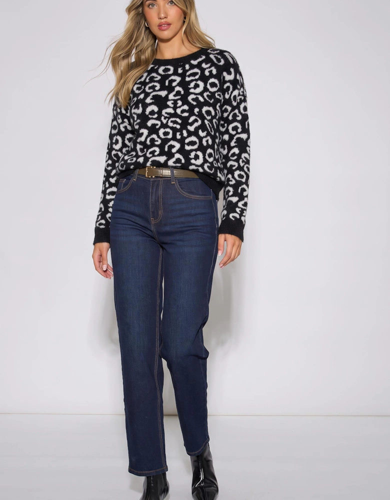 Black Animal Pattern Loose Fit Knit Jumper