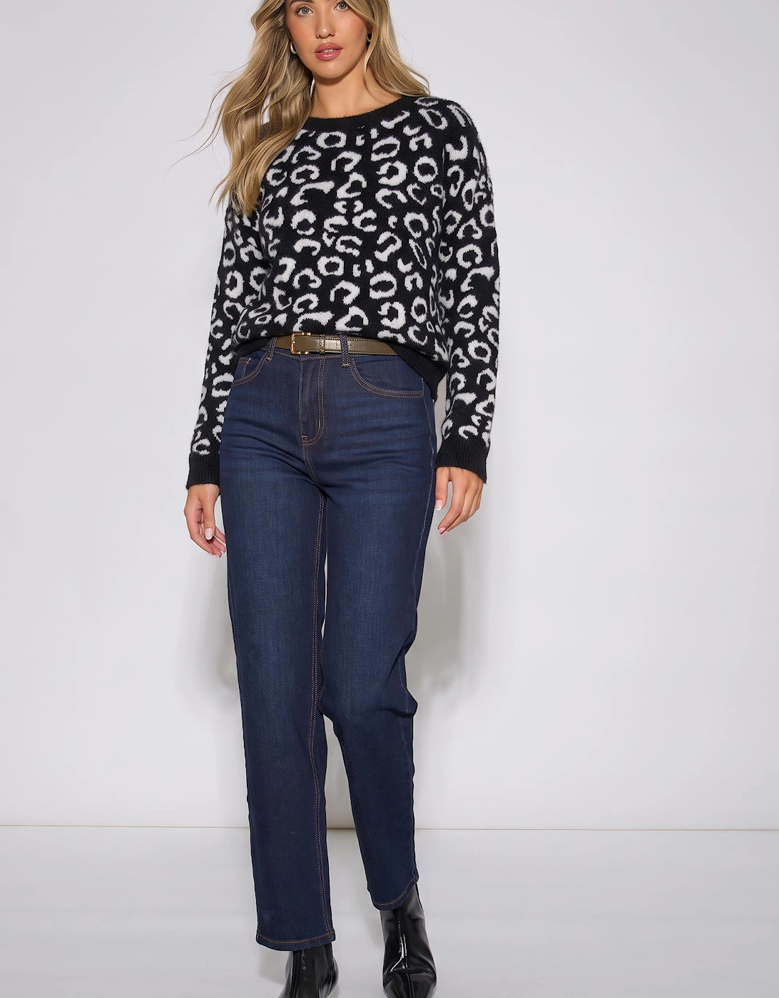 Black Animal Pattern Loose Fit Knit Jumper