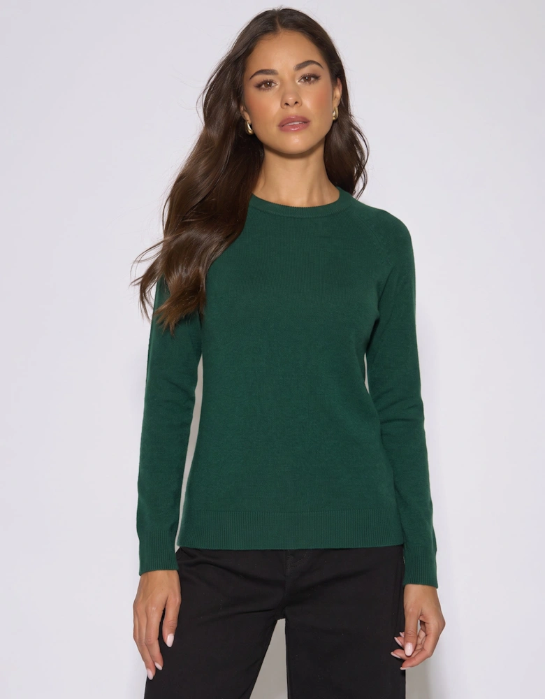 Green Crew Neck Fine Knit Oversized Jumper