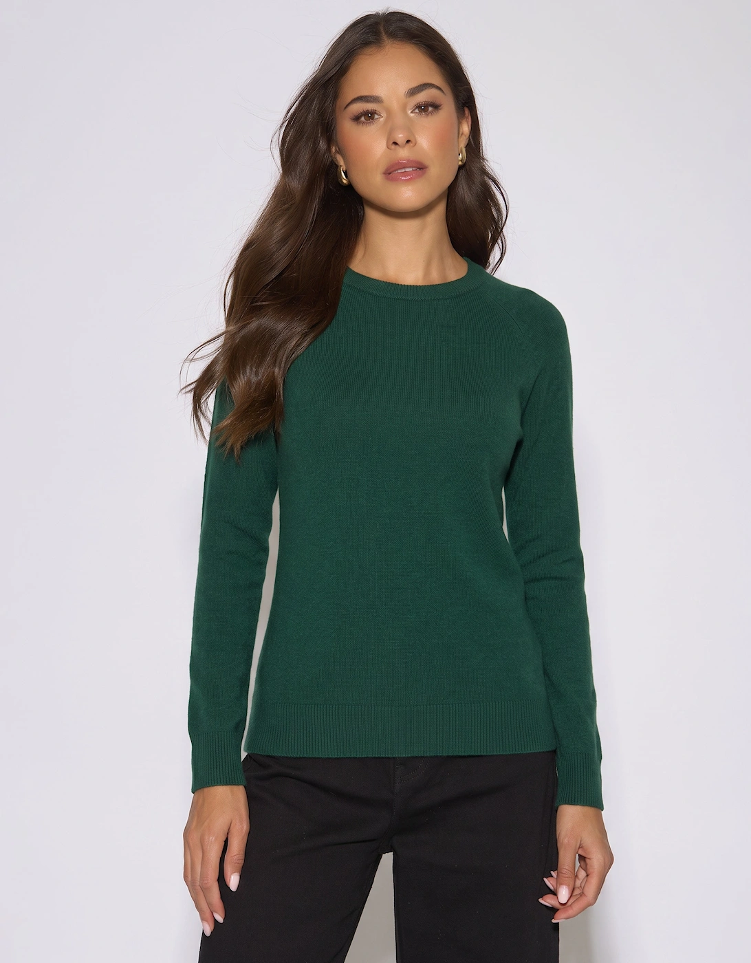 Green Crew Neck Fine Knit Oversized Jumper