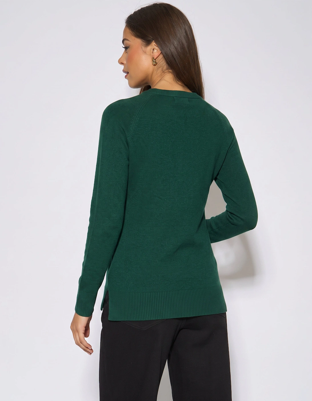 Green Crew Neck Fine Knit Oversized Jumper