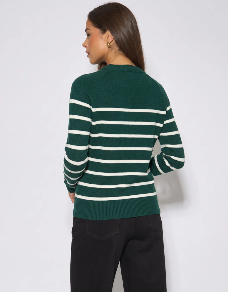 Green Recycle Mix Stripe Button Up Loose Fit Knit Jumper
