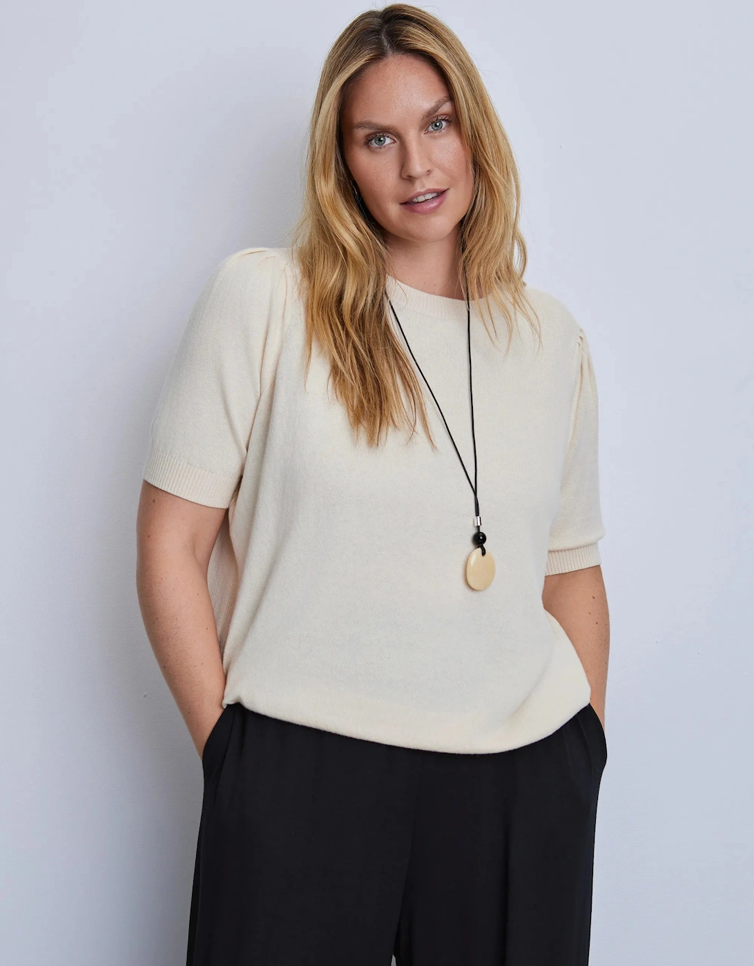 Ivory Puff Sleeve Fine Knit Short Sleeve Jumper