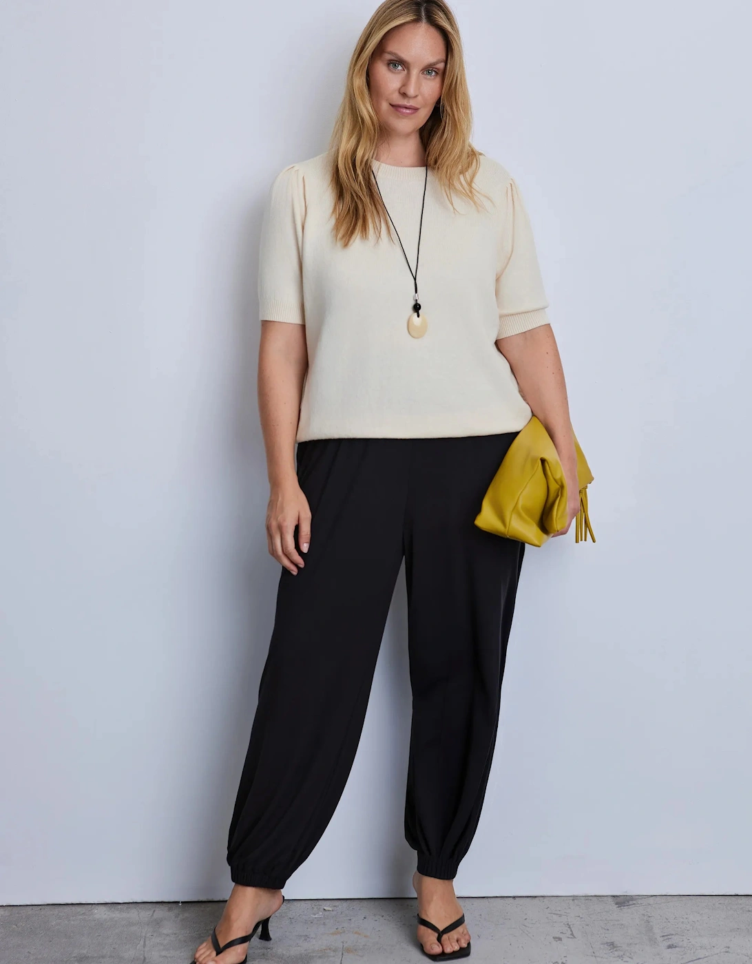 Ivory Puff Sleeve Fine Knit Short Sleeve Jumper