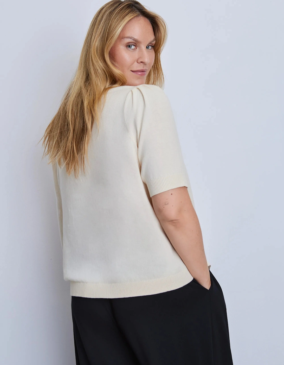 Ivory Puff Sleeve Fine Knit Short Sleeve Jumper