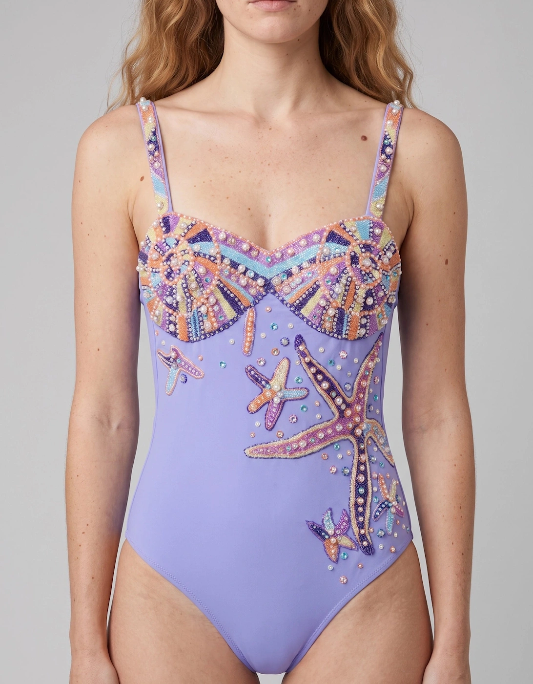 Selene Sea Shell Hand-Beaded Swimsuit Purple