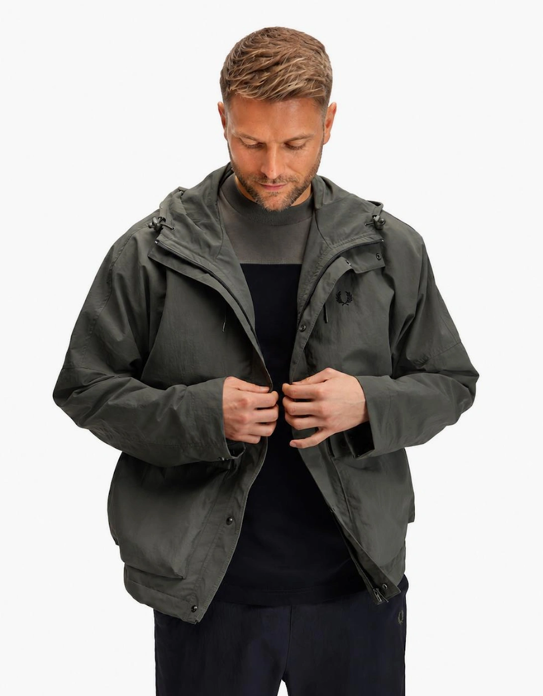 Fred Perry Cropped Ripstop Parka Jacket Field Green